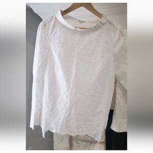 J.Crew Spring Women Scalloped Eyelet Funnelneck Top Size 4 Shirt Long Sleeves #6